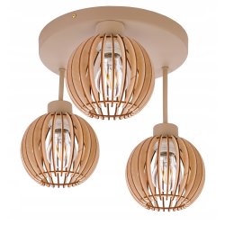 LAMPA WISZĄCA SUFITOWA PLAFON ŻYRANDOL stały 3 E27 KASZMIR beż klosz DREWNO