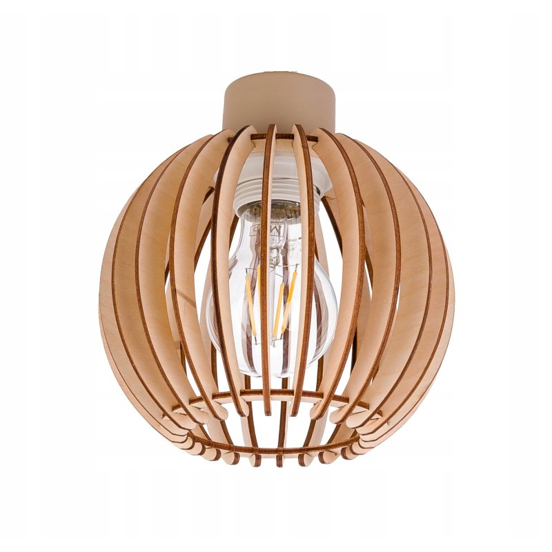 LAMPA WISZĄCA SUFITOWA PLAFON ŻYRANDOL stały 3 E27 KASZMIR beż klosz DREWNO
