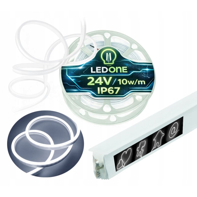 Taśma LED NEON flex NANO 24V IP67 10W/m 3x6 mm SMD2025 biały zimny 1m 100cm
