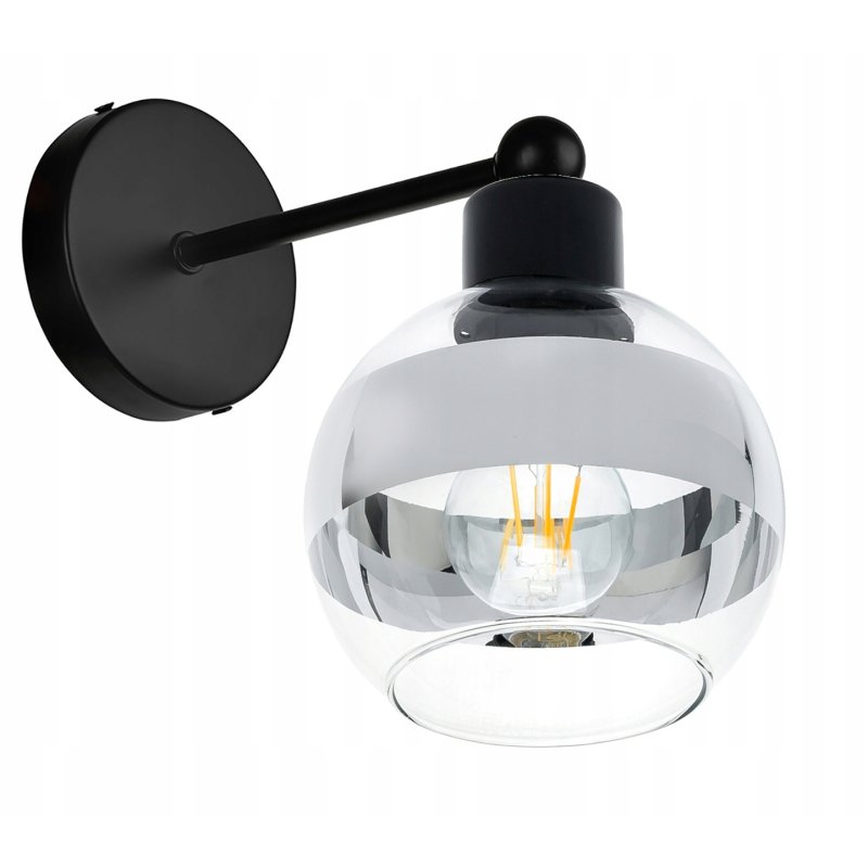 LAMPA KINKIET ścienny na E27 stały LOFT szklany KULA clear chrom