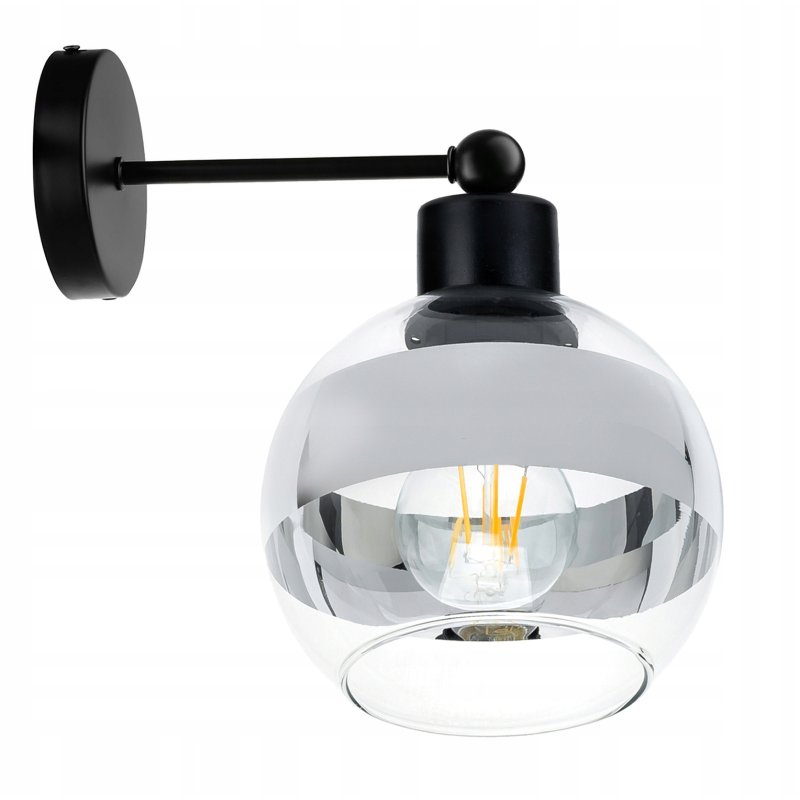 LAMPA KINKIET ścienny na E27 stały LOFT szklany KULA clear chrom