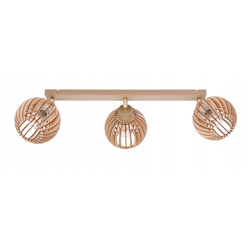 LAMPA WISZĄCA SUFITOWA PLAFON ŻYRANDOL RUCH 3x E27 KASZMIR beż klosz DREWNO