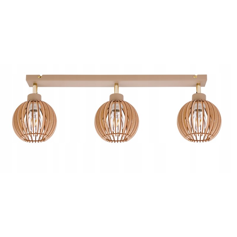LAMPA WISZĄCA SUFITOWA PLAFON ŻYRANDOL RUCH 3x E27 KASZMIR beż klosz DREWNO
