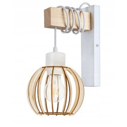 Lampa Kinkiet Ścienny drewniany LED Zwis na kablu klosz 1xE27 LOFT Biały