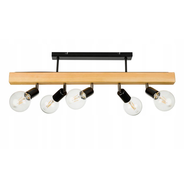 LAMPA drewniana belka wisząca sufitowa ŻYRANDOL PLAFON LOFT CZARNY na 5 E27