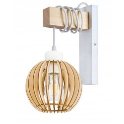 Lampa Kinkiet Ścienny drewniany LED Zwis na kablu klosz 1xE27 LOFT Biały