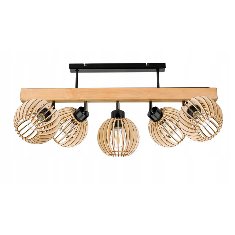 LAMPA drewniana belka sufitowa ŻYRANDOL PLAFON LOFT CZARNY na 5x KLOSZ E27
