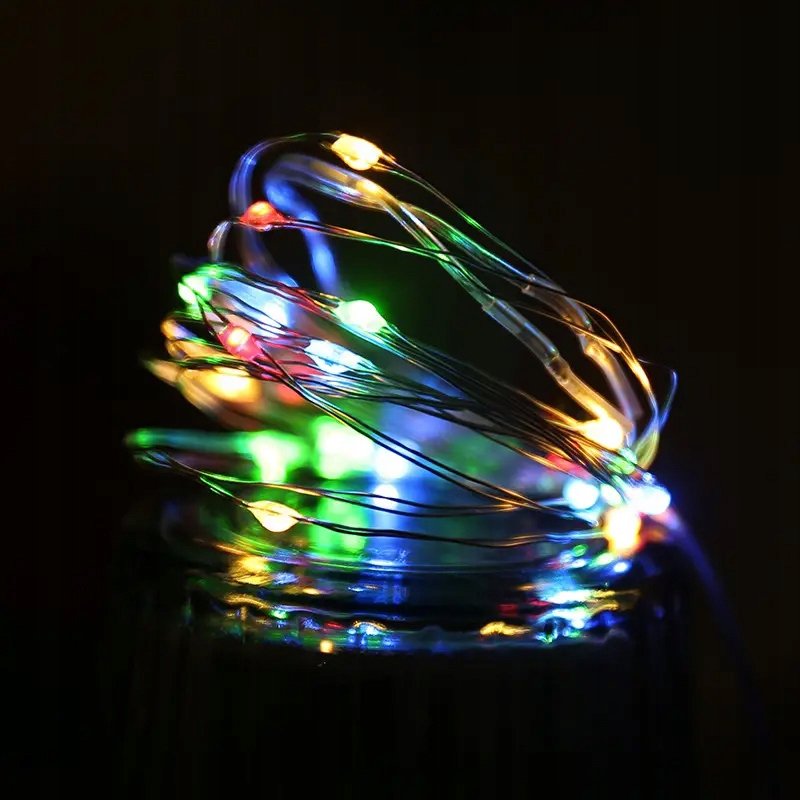 Lampki choinkowe RGB sznur DRUCIK 40 LED 4m kolorowe na baterię CR2032