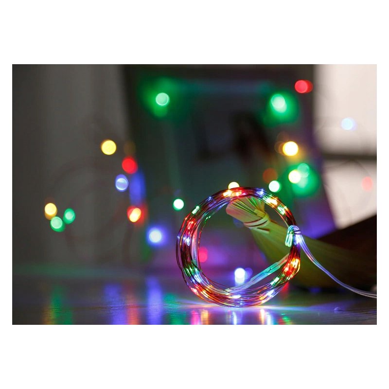 Lampki choinkowe RGB sznur DRUCIK 40 LED 4m kolorowe na baterię CR2032