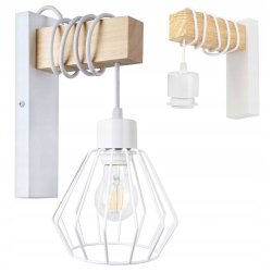 Lampa Kinkiet Ścienny drewniany LED Zwis na kablu klosz 1xE27 LOFT Biały