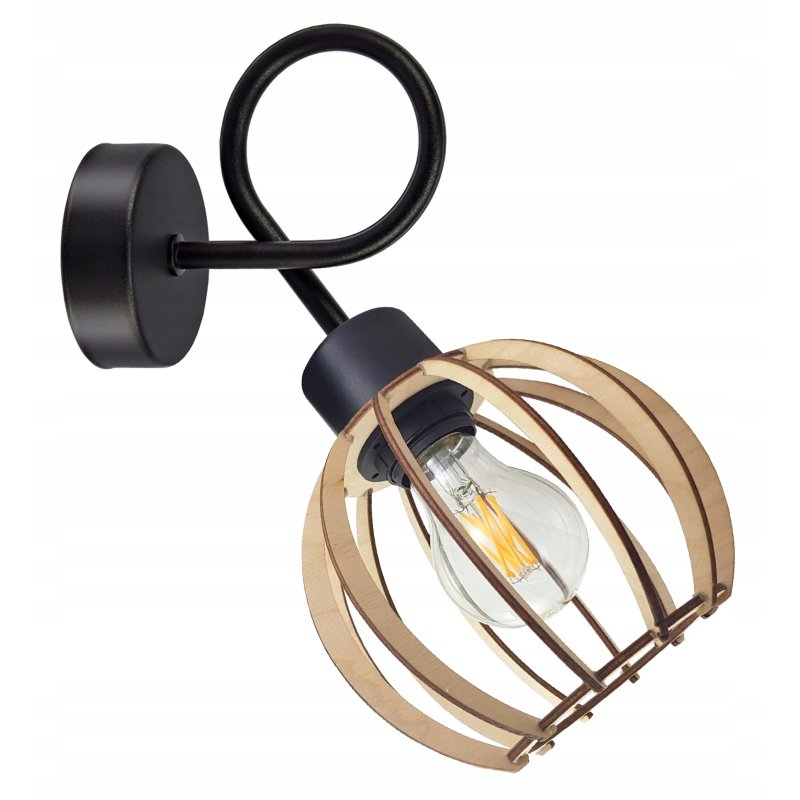 LAMPA KINKIET E27 ścienny stały loft KULA Drewno