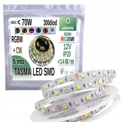 Taśma LED 5050 300d LED IP20 5m RGBW + CW Zimna