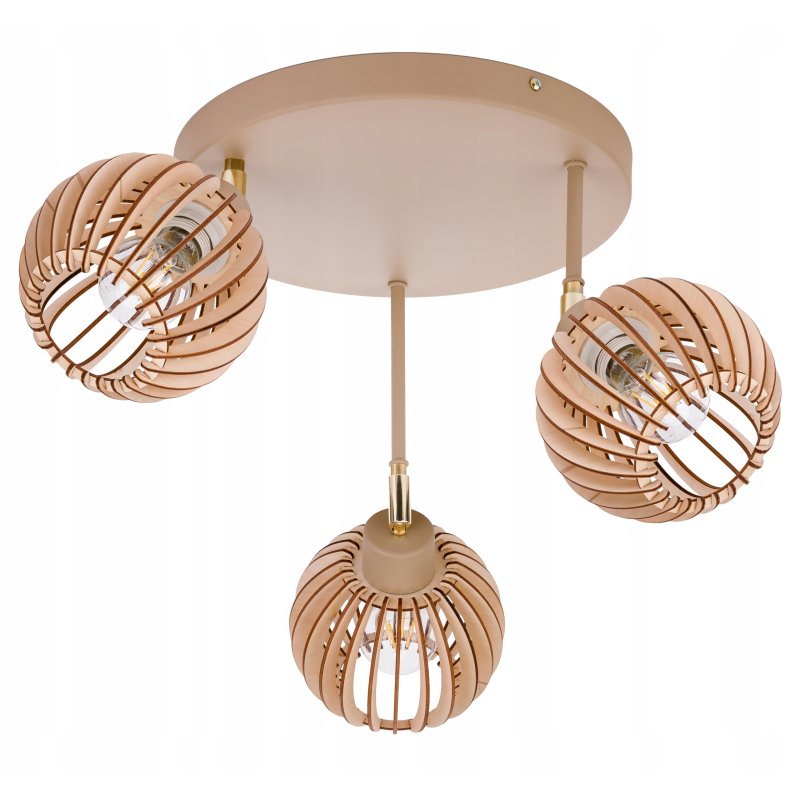 LAMPA WISZĄCA SUFITOWA PLAFON ŻYRANDOL RUCH 3x E27 KASZMIR beż klosz DREWNO