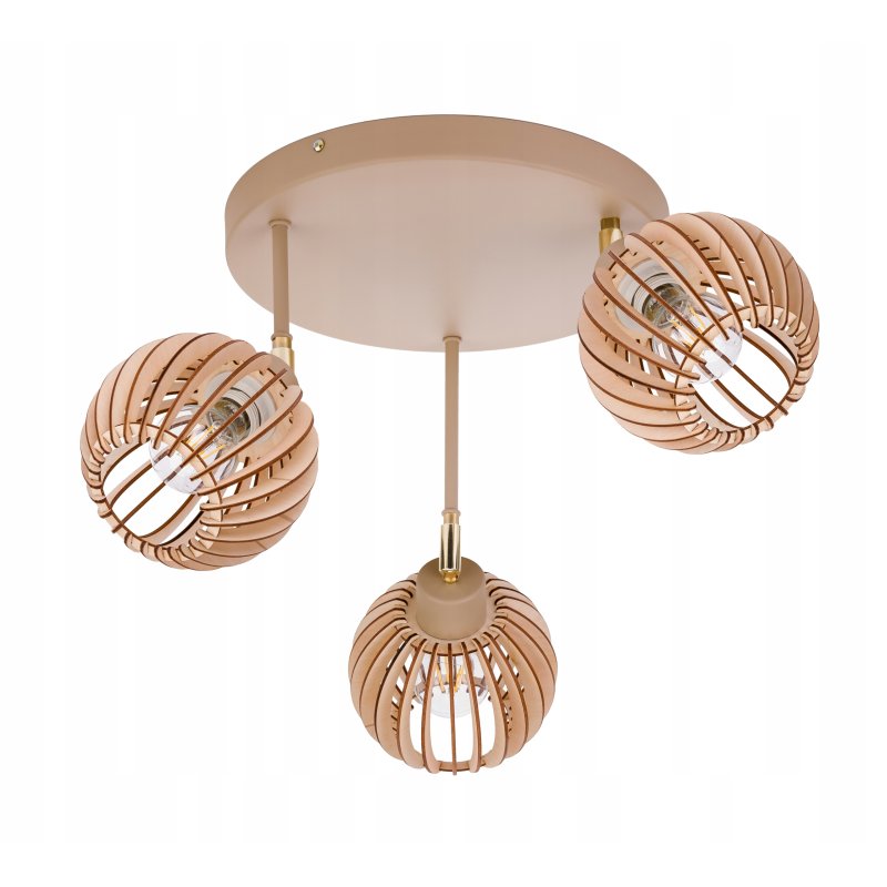 LAMPA WISZĄCA SUFITOWA PLAFON ŻYRANDOL RUCH 3x E27 KASZMIR beż klosz DREWNO