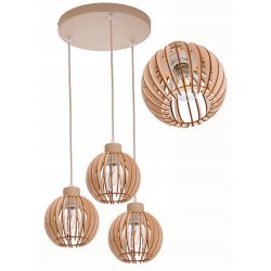 LAMPA WISZACA sufitowa zwis żyrandol E27 KASZMIR beż ecru klosz KULA drewno