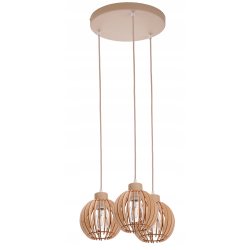 LAMPA WISZACA sufitowa zwis żyrandol E27 KASZMIR beż ecru klosz KULA drewno