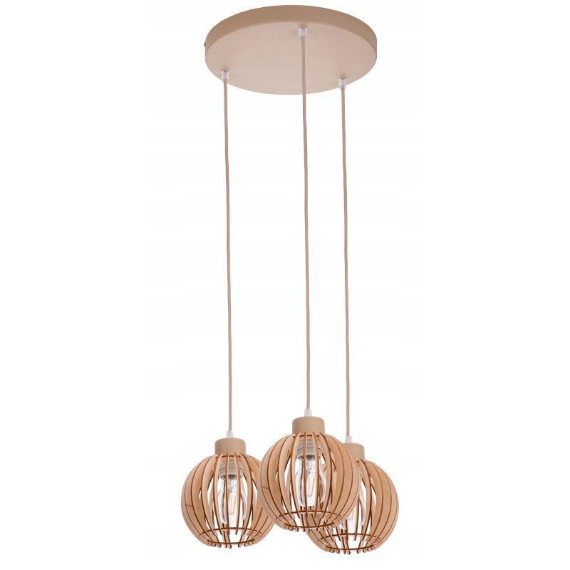 LAMPA WISZACA sufitowa zwis żyrandol E27 KASZMIR beż ecru klosz KULA drewno