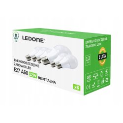 6x Żarówka LED E27 A60 12W Barwa biała NEUTRALNA Premium Zestaw LEDOWY