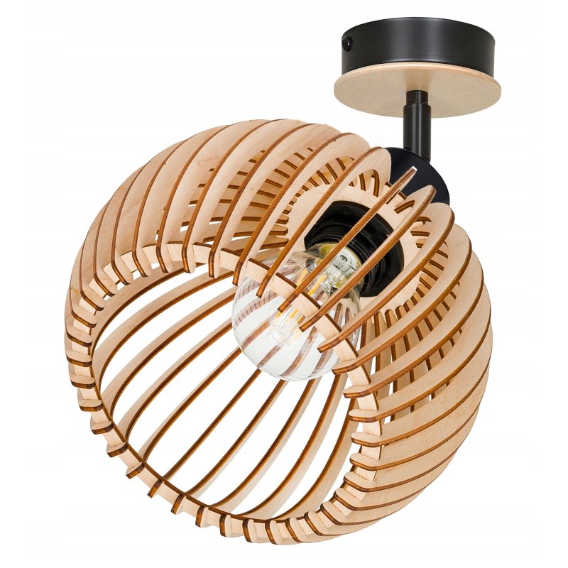 Lampa sufitowa KINKIET ścienny regulowany LOFT klosz kula 36 Drewno na E27
