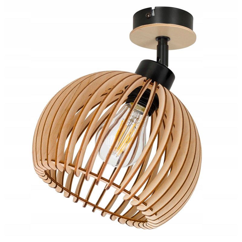 Lampa sufitowa KINKIET ścienny regulowany LOFT klosz kula 36 Drewno na E27