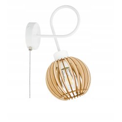 Lampa kinkiet na E27 ścienny loft kula drewno + włącznik on/off łańcuszkowy