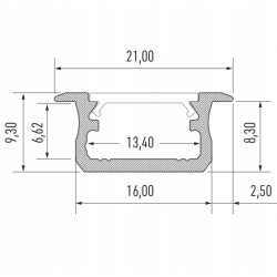 Profil LED typ-B aluminiowy WPUSZCZANY BIAŁY 2m