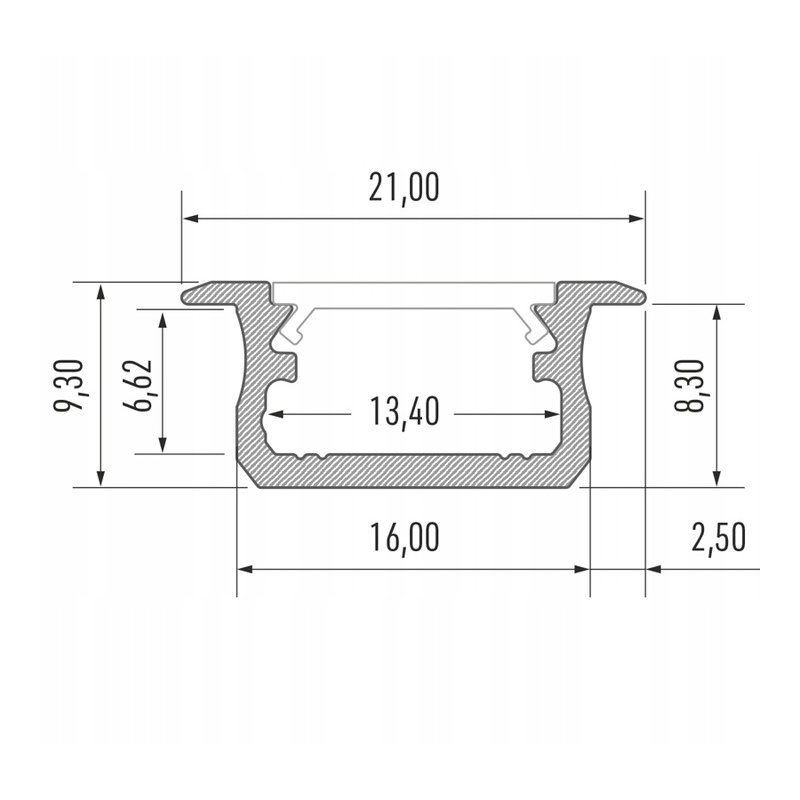 Profil LED typ-B aluminiowy WPUSZCZANY BIAŁY 2m