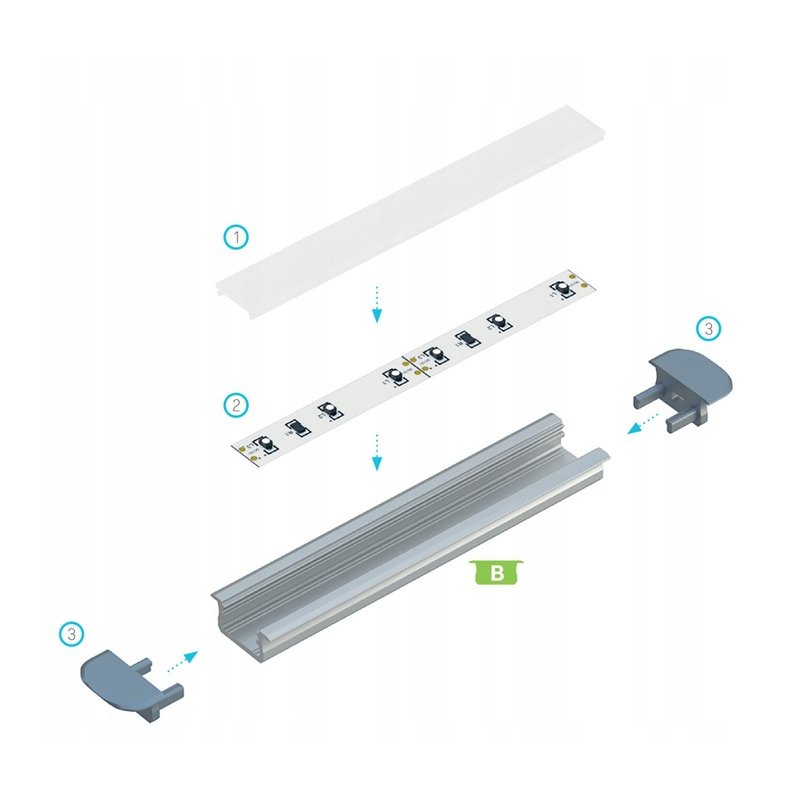 Profil LED typ-B aluminiowy WPUSZCZANY BIAŁY 2m