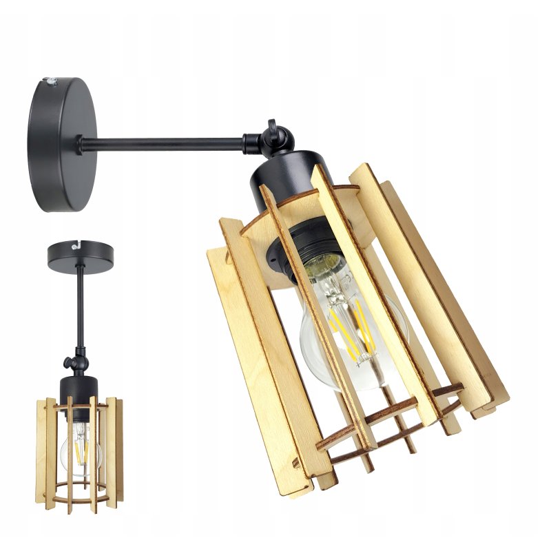 LAMPA KINKIET ścienny ruchomy loft WALEC Drewno