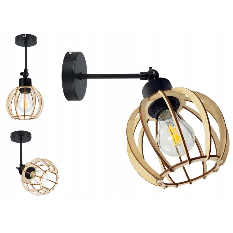 LAMPA KINKIET E27 ścienny ruchomy loft KULA Drewno