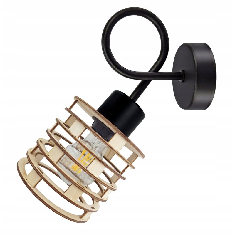 LAMPA KINKIET ścienny stały loft SPRĘŻYNA Drewno