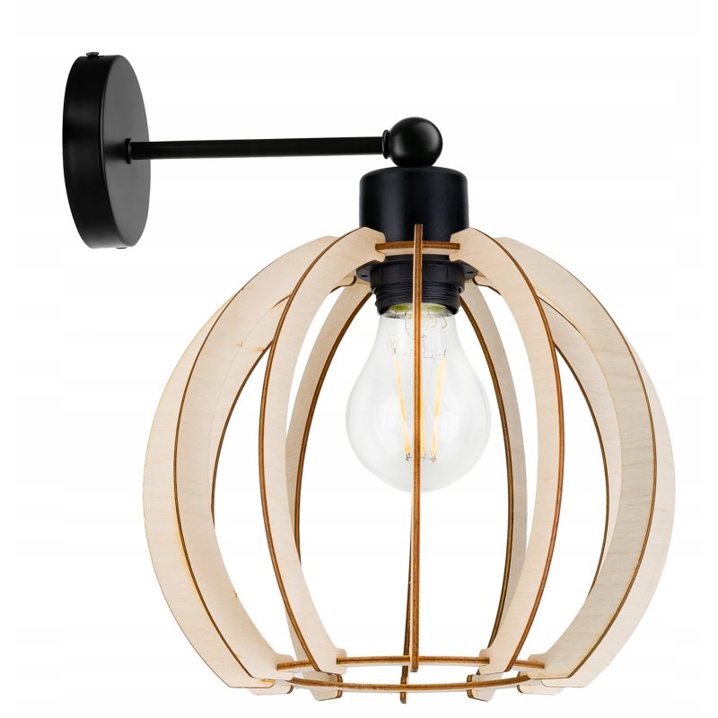 LAMPA KINKIET E27 ścienny stały loft KULA Drewno