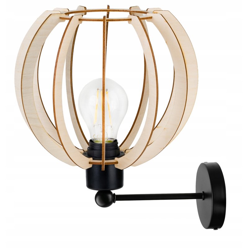 LAMPA KINKIET E27 ścienny stały loft KULA Drewno