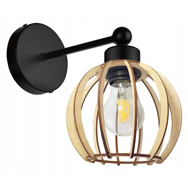 LAMPA KINKIET E27 ścienny stały loft KULA Drewno