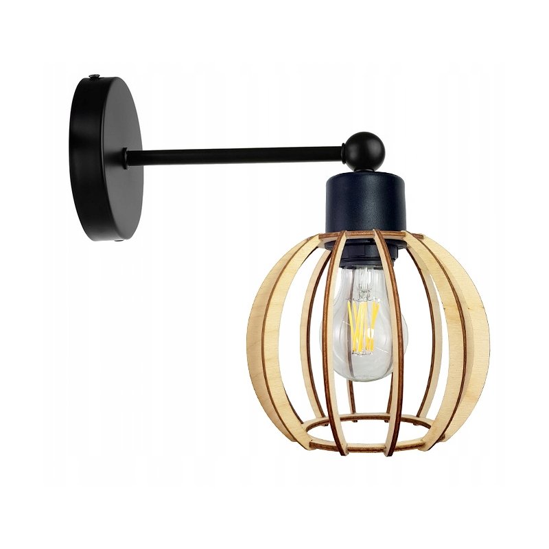 LAMPA KINKIET E27 ścienny stały loft KULA Drewno