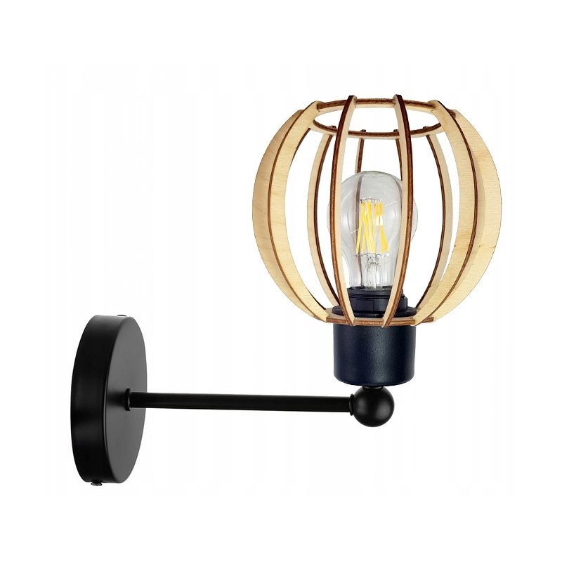 LAMPA KINKIET E27 ścienny stały loft KULA Drewno