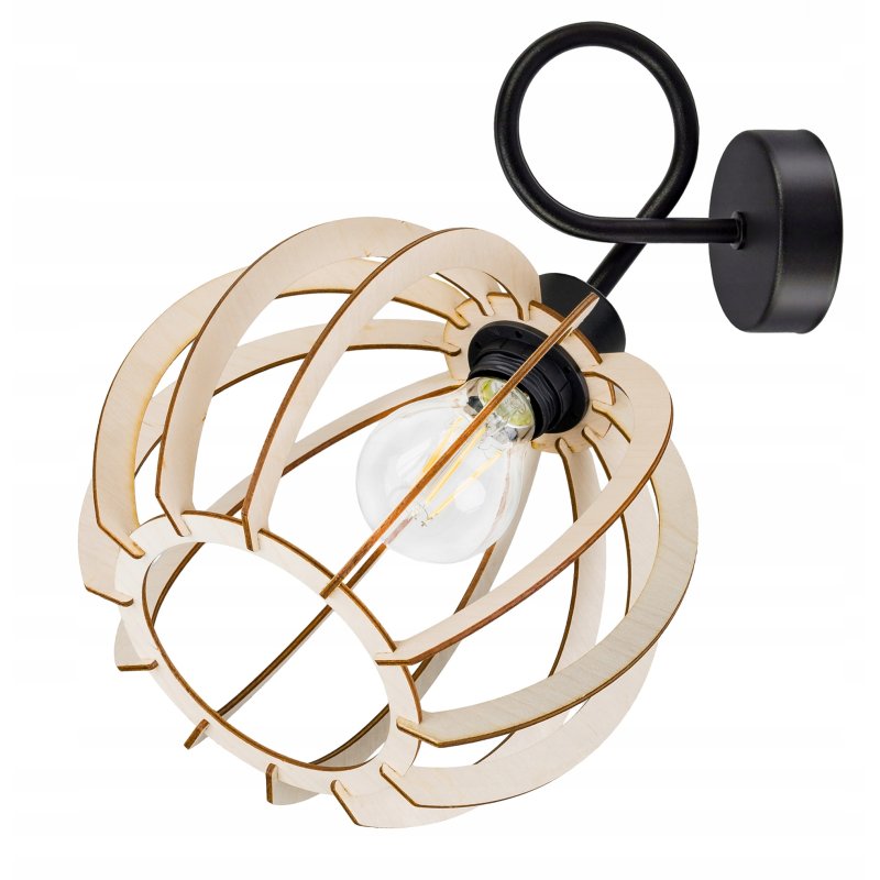LAMPA KINKIET E27 ścienny stały loft KULA Drewno