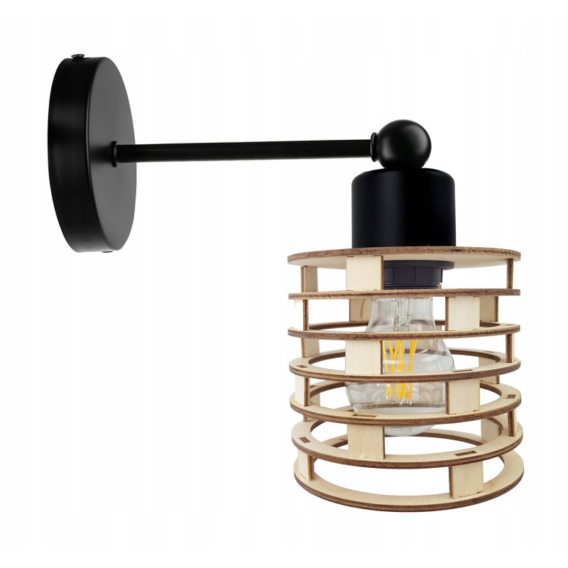 LAMPA KINKIET ścienny stały loft SPRĘŻYNA Drewno