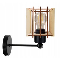 LAMPA KINKIET E27 ścienny stały loft KOSTKA Drewno