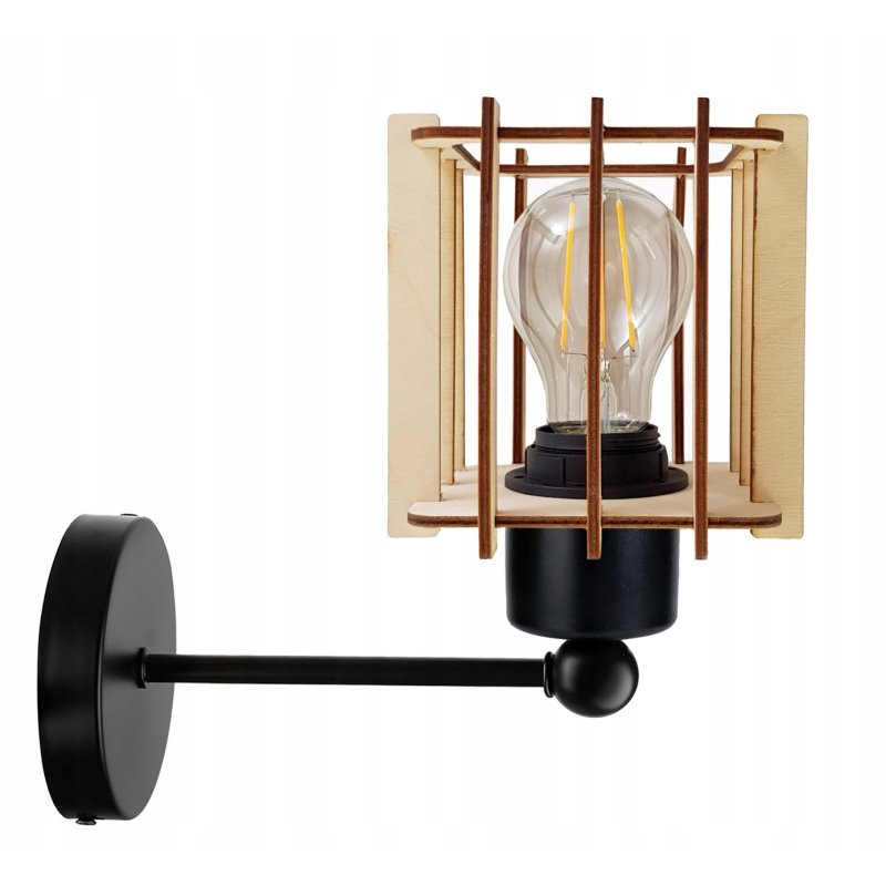 LAMPA KINKIET E27 ścienny stały loft KOSTKA Drewno
