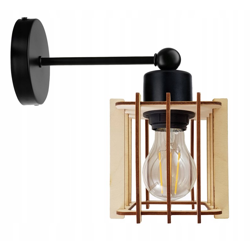 LAMPA KINKIET E27 ścienny stały loft KOSTKA Drewno