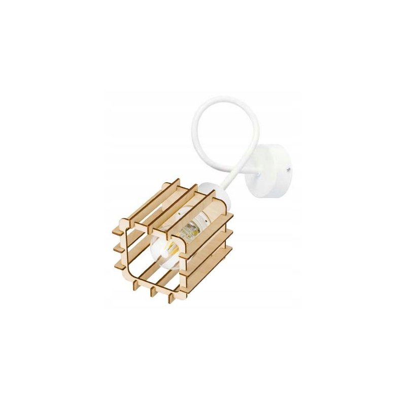 LAMPA KINKIET E27 ścienny stały loft drewno KOSTKA