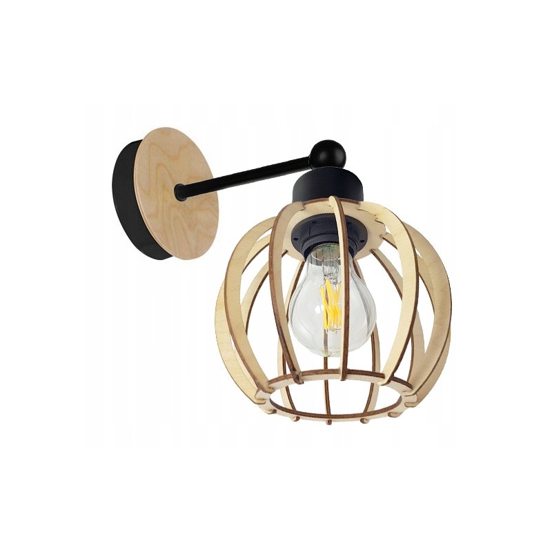 LAMPA KINKIET E27 ścienny stały loft KULA Drewno
