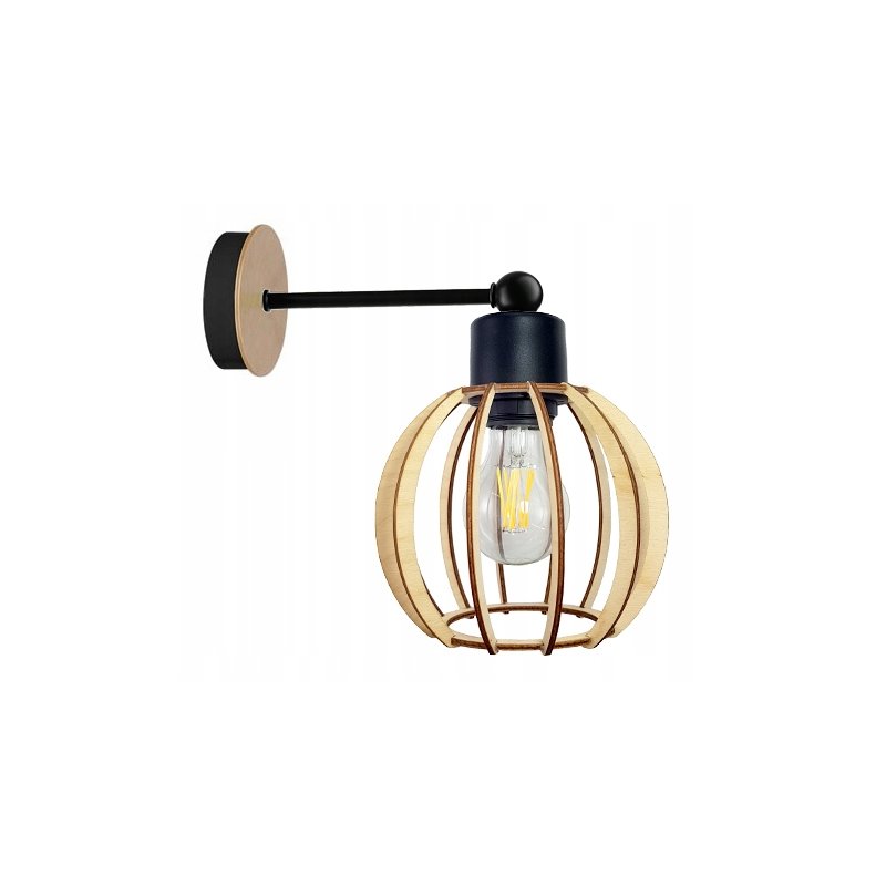 LAMPA KINKIET E27 ścienny stały loft KULA Drewno
