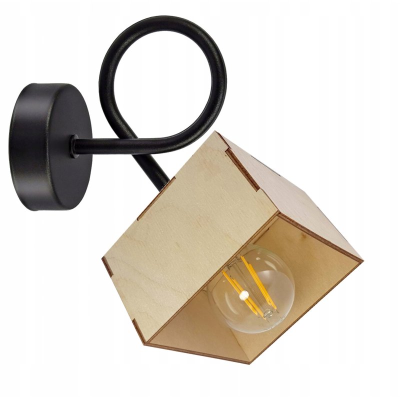 LAMPA KINKIET E27 ścienny stały loft drewno kubek