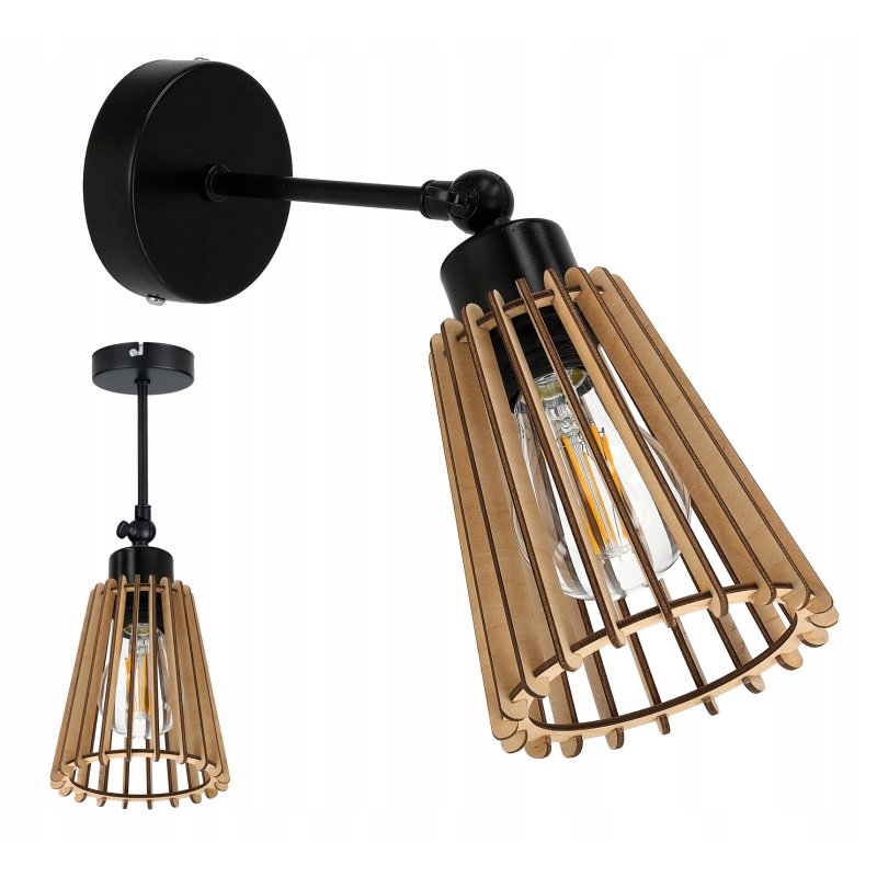 LAMPA kinkiet E27 ścienny ruch loft Drewno eko