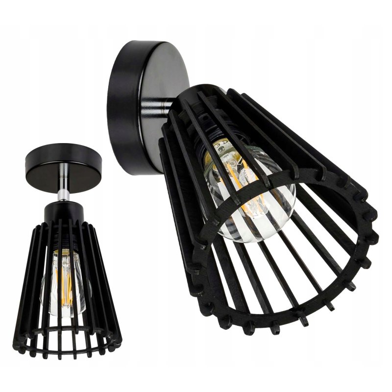 LAMPA czarna kinkiet E27 ścienny ruchomy loft Drewno piramidka eko czarny