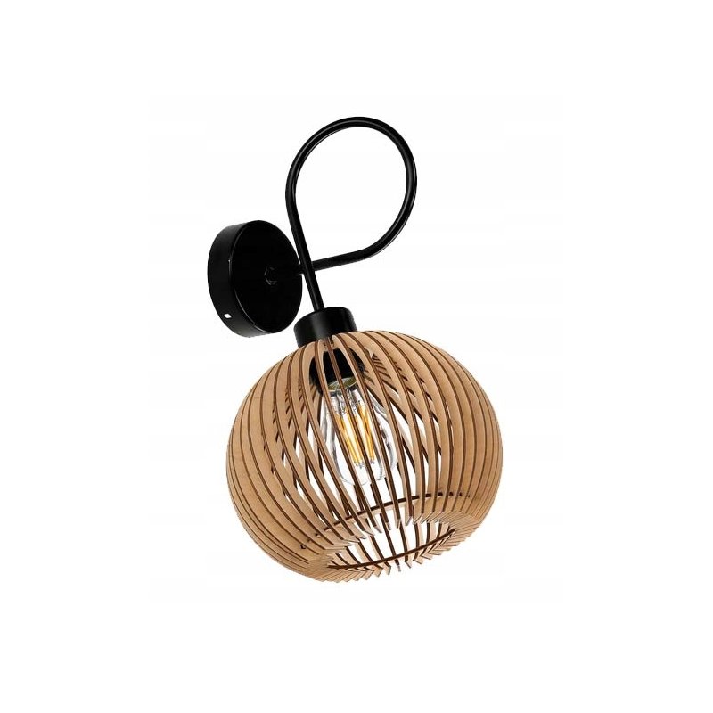 LAMPA KINKIET E27 ścienny stały loft KULA Drewno