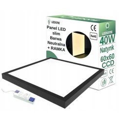 Panel kaseton lampa LED 40W CCD 60x60 oprawa natynkowa barwa NW czarny PCV
