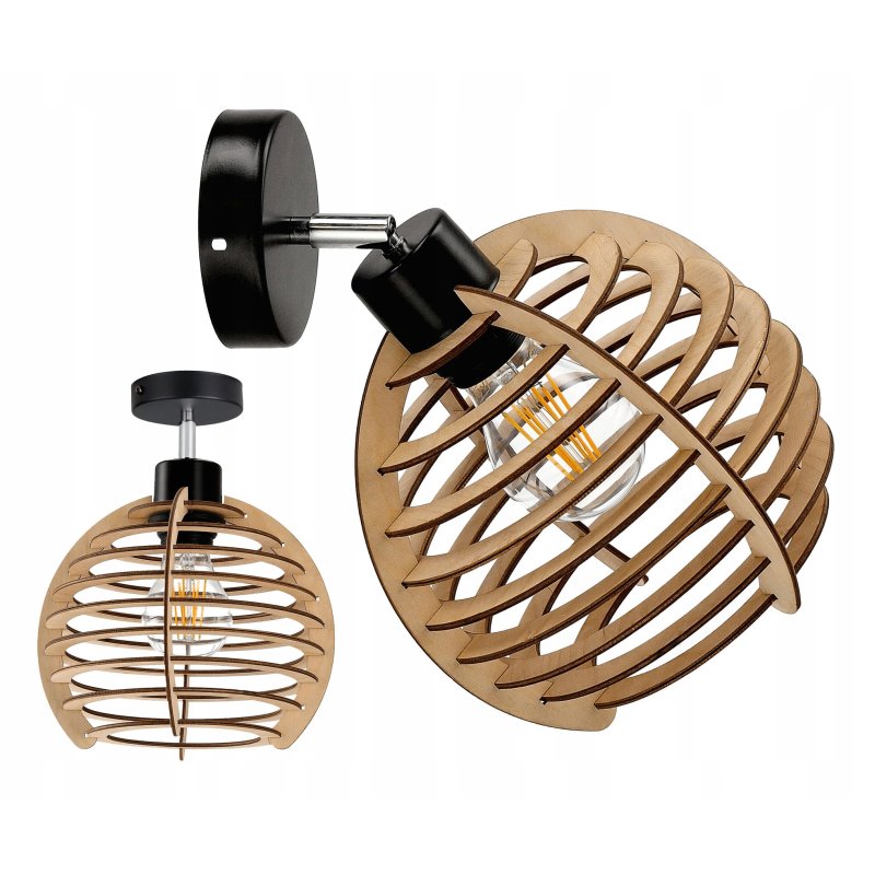 LAMPA kinkiet E27 ścienny ruch loft Drewno sfera 1